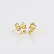 Load image into Gallery viewer, 14 K Gold Plated bow earrings with white zirconium