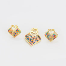 Load image into Gallery viewer, 14 K Gold Plated Love pendant and earrings set with multicoloured zirconia