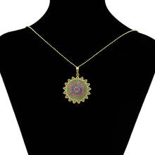 Load image into Gallery viewer, 14 K Gold Plated sun pendant with coloured zirconia
