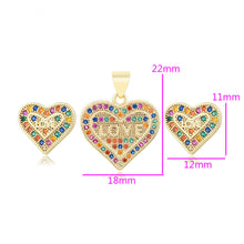 Load image into Gallery viewer, 14 K Gold Plated Love pendant and earrings set with multicoloured zirconia