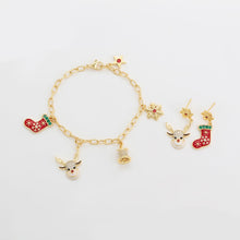 Load image into Gallery viewer, 14 K Gold Plated Christmas bracelet and earrings set with white zirconia