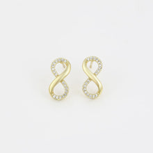 Load image into Gallery viewer, 14 K Gold Plated infinity necklace, bracelet and earrings set with white zirconium