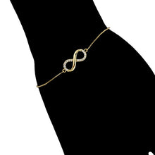 Load image into Gallery viewer, 14 K Gold Plated infinity necklace, bracelet and earrings set with white zirconium