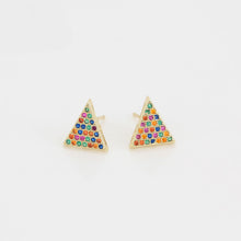 Load image into Gallery viewer, 14 K Gold Plated pyramid pendant and earrings set with multicoloured zirconia