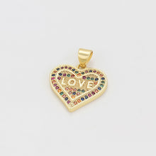 Load image into Gallery viewer, 14 K Gold Plated Love pendant and earrings set with multicoloured zirconia