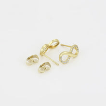 Load image into Gallery viewer, 14 K Gold Plated infinity necklace, bracelet and earrings set with white zirconium