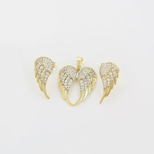 Load image into Gallery viewer, 14 K Gold Plated angel wings pendant and earrings set with white zirconia