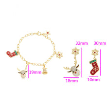 Load image into Gallery viewer, 14 K Gold Plated Christmas bracelet and earrings set with white zirconia