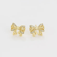 Load image into Gallery viewer, 14 K Gold Plated bow earrings with white zirconium
