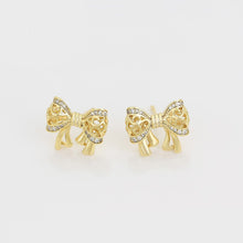 Load image into Gallery viewer, 14 K Gold Plated bow earrings with white zirconium