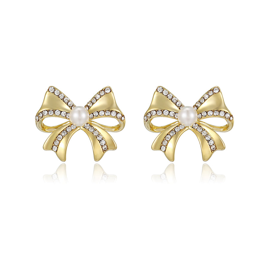 14 K Gold Plated bow earrings with white zirconia