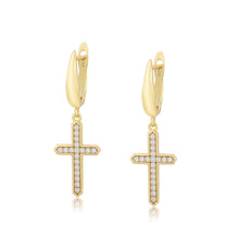 Load image into Gallery viewer, Gold-Plated-cross-earrings-with-white-zirconia