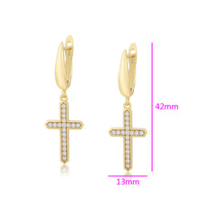 Load image into Gallery viewer, Gold-Plated-cross-earrings-with-white-zirconia
