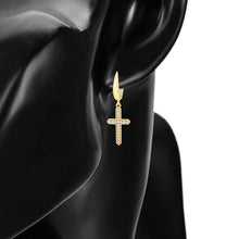 Load image into Gallery viewer, Gold-Plated-cross-earrings-with-white-zirconia