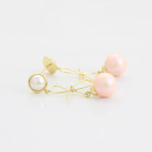 Load image into Gallery viewer, 14 K Gold Plated drop bow earrings with light rose pearl