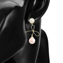 Load image into Gallery viewer, 14 K Gold Plated drop bow earrings with light rose pearl