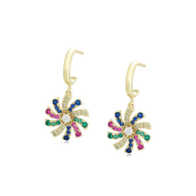 Load image into Gallery viewer, 14 K Gold Plated drop flower earrings with multicolored zirconia
