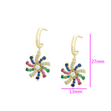 Load image into Gallery viewer, 14 K Gold Plated drop flower earrings with multicolored zirconia