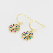 Load image into Gallery viewer, 14 K Gold Plated drop flower earrings with multicolored zirconia