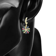 Load image into Gallery viewer, 14 K Gold Plated drop flower earrings with multicolored zirconia