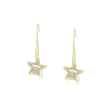 Load image into Gallery viewer, 14 K Gold Plated drop star earrings with white zirconia
