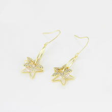 Load image into Gallery viewer, 14 K Gold Plated drop star earrings with white zirconia
