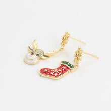 Load image into Gallery viewer, 14 K Gold Plated Christmas bracelet and earrings set with white zirconia