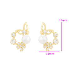Charger l'image dans la galerie, 14 K Gold Plated butterfly flower earrings with white zirconia
