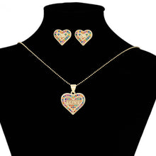 Load image into Gallery viewer, 14 K Gold Plated Love pendant and earrings set with multicoloured zirconia