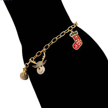 Load image into Gallery viewer, 14 K Gold Plated Christmas bracelet and earrings set with white zirconia