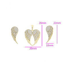Load image into Gallery viewer, 14 K Gold Plated angel wings pendant and earrings set with white zirconia