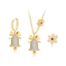 Load image into Gallery viewer, 14 K Gold Plated Christmas necklace and earrings set with white zirconia