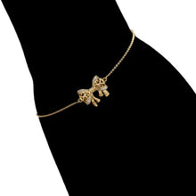 Load image into Gallery viewer, 14 K Gold Plated bow necklace, bracelet and earrings set with white zirconium
