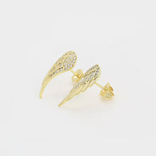 Load image into Gallery viewer, 14 K Gold Plated angel wings pendant and earrings set with white zirconia