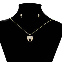 Load image into Gallery viewer, 14 K Gold Plated angel wings pendant and earrings set with white zirconia