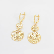 Cargar imagen en el visor de la galería, 14 K Gold Plated Greek KEY earrings with white zirconium