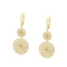 Cargar imagen en el visor de la galería, 14 K Gold Plated Greek KEY earrings with white zirconium