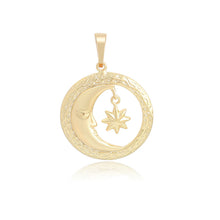 Load image into Gallery viewer, 14 K Gold Plated moon and star pendant with white zirconia
