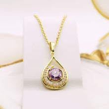 Load image into Gallery viewer, 14 K Gold Plated pendant with purple zirconia