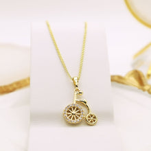 Load image into Gallery viewer, 14 K Gold Plated bicycle pendant with white zirconia