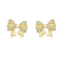 Load image into Gallery viewer, 14 K Gold Plated bow earrings with white zirconium