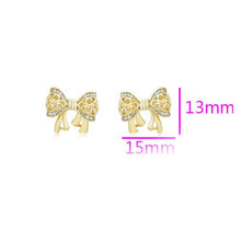 Load image into Gallery viewer, 14 K Gold Plated bow earrings with white zirconium