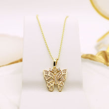 Load image into Gallery viewer, 14 K Gold Plated Butterfly pendant with white zirconia
