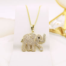Load image into Gallery viewer, 14 K Gold Plated Elephant pendant with white zirconia
