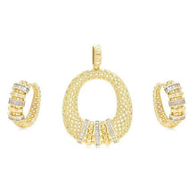 Load image into Gallery viewer, 14 K Gold Plated pendant and earrings set with white zirconia