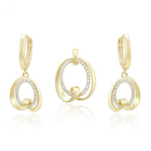 Load image into Gallery viewer, 14 K Gold Plated pendant and earrings set with white zirconia