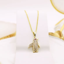 Charger l'image dans la galerie, 14 K Gold Plated penguin pendant with white zirconia