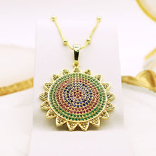 Charger l'image dans la galerie, 14 K Gold Plated sun pendant with coloured zirconia