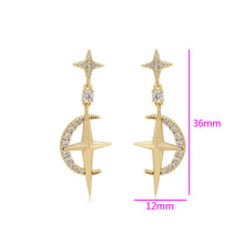 Load image into Gallery viewer, 14 K Gold Plated drop star earrings with white zirconia
