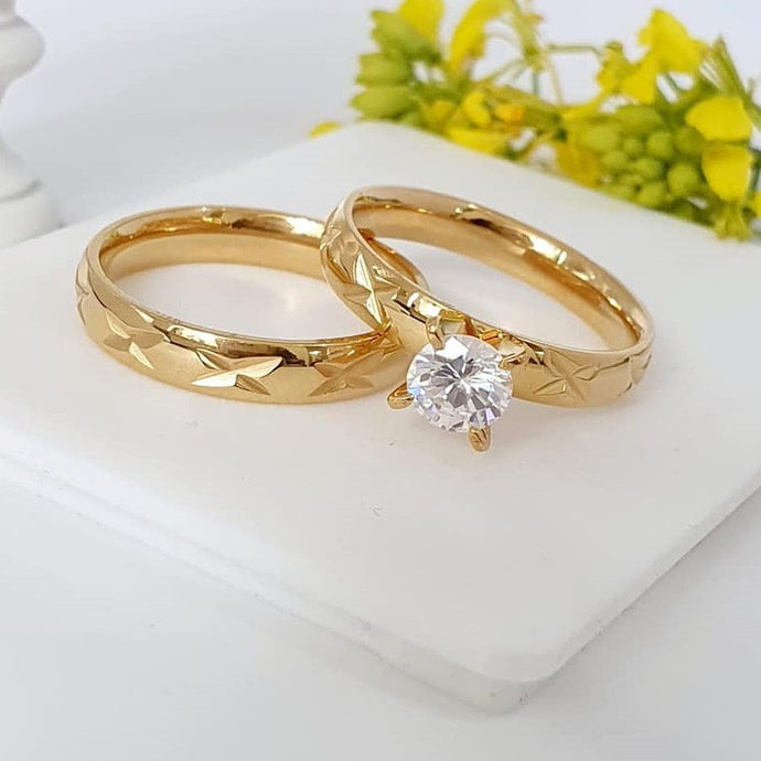 24 K Gold Plated double ring with white zirconia